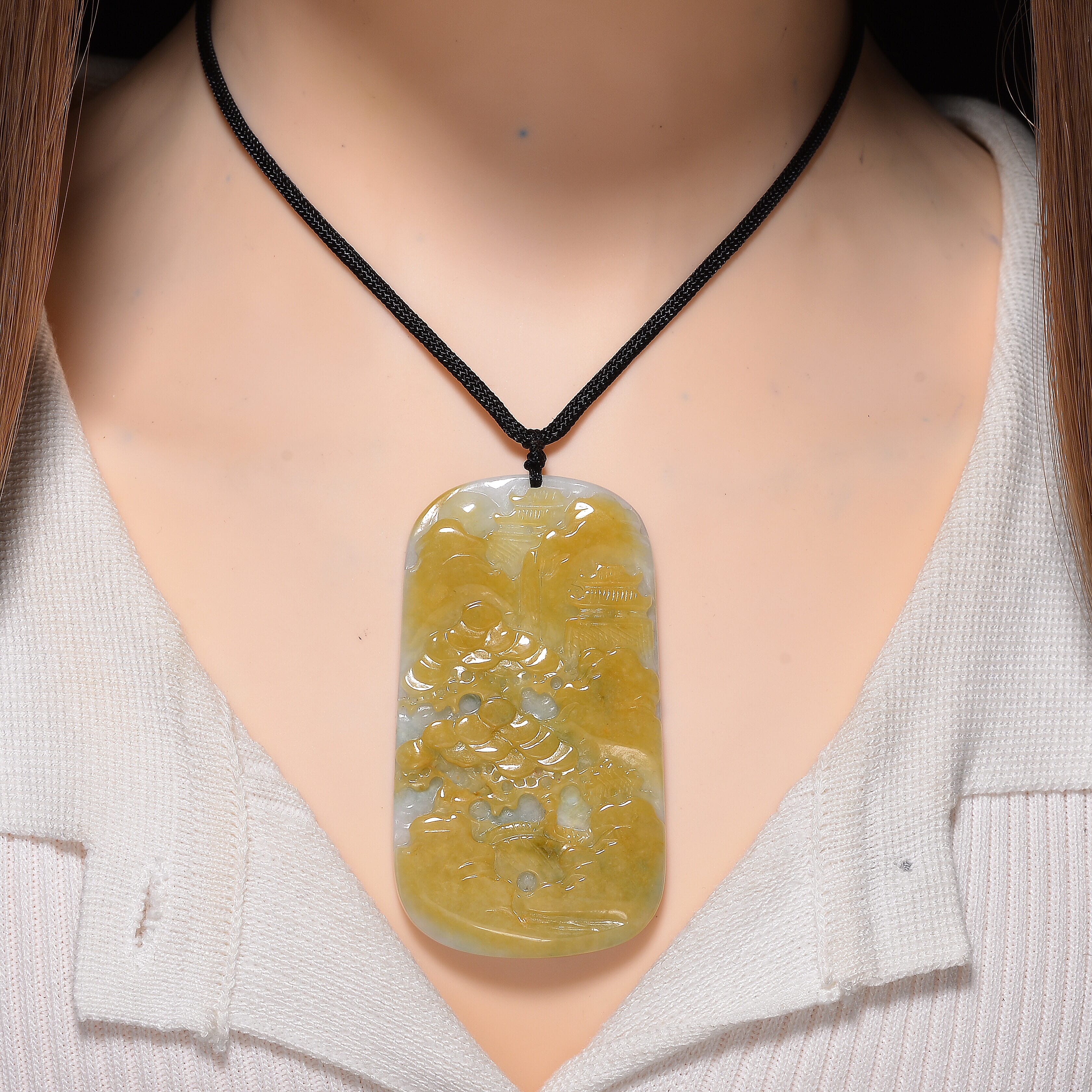 Type A Natural Bi Colour Honey Jade Necklace with Cotton Thread (Size 30 Adjustable)