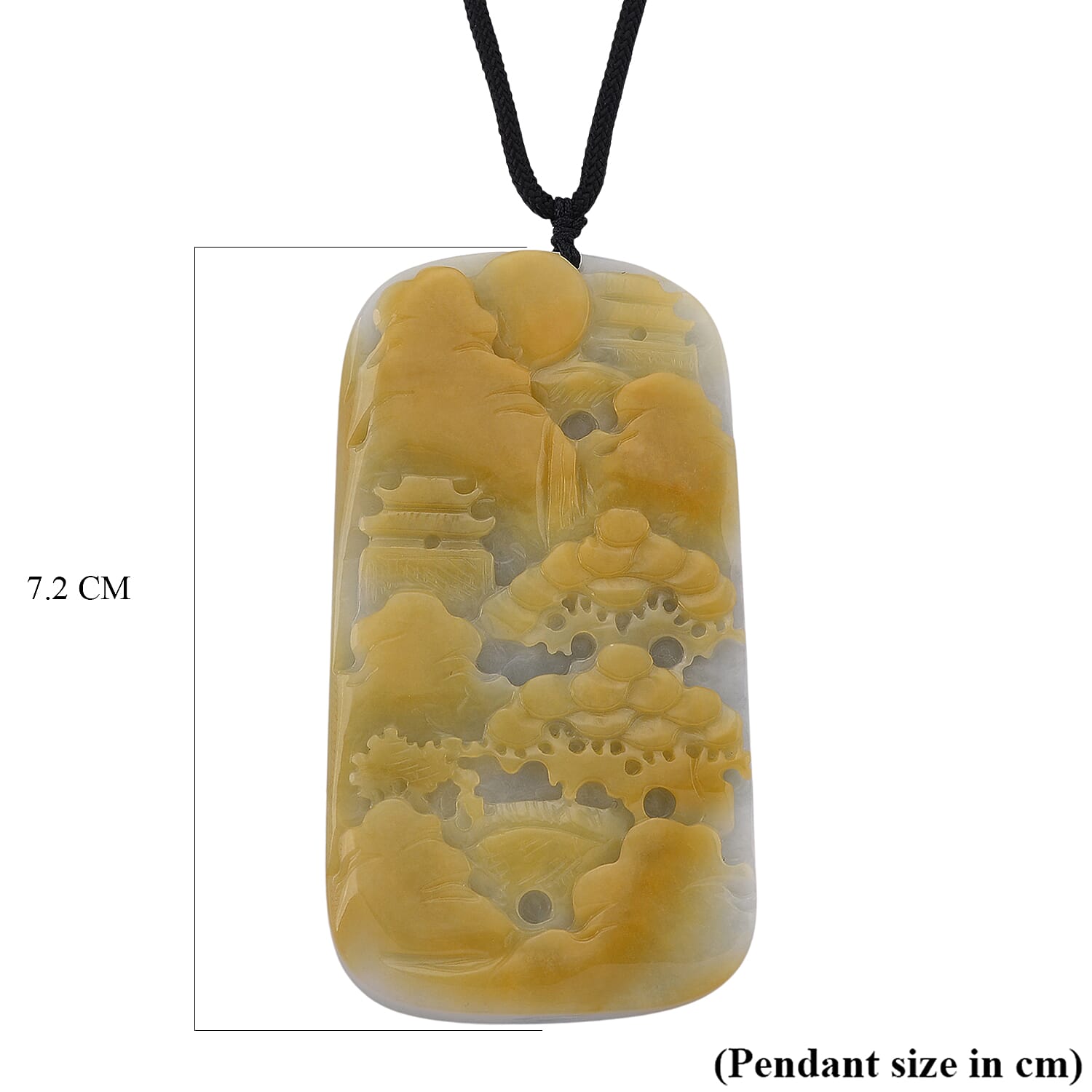 Type A Natural Bi Colour Honey Jade Hand Carved Necklace with Cotton Thread (Size 30 Adjustable)