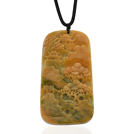 Type A Natural Bi Colour Honey Jade Hand Carved Necklace with Cotton Thread (Size 32 Adjustable) 350.00 Ct.