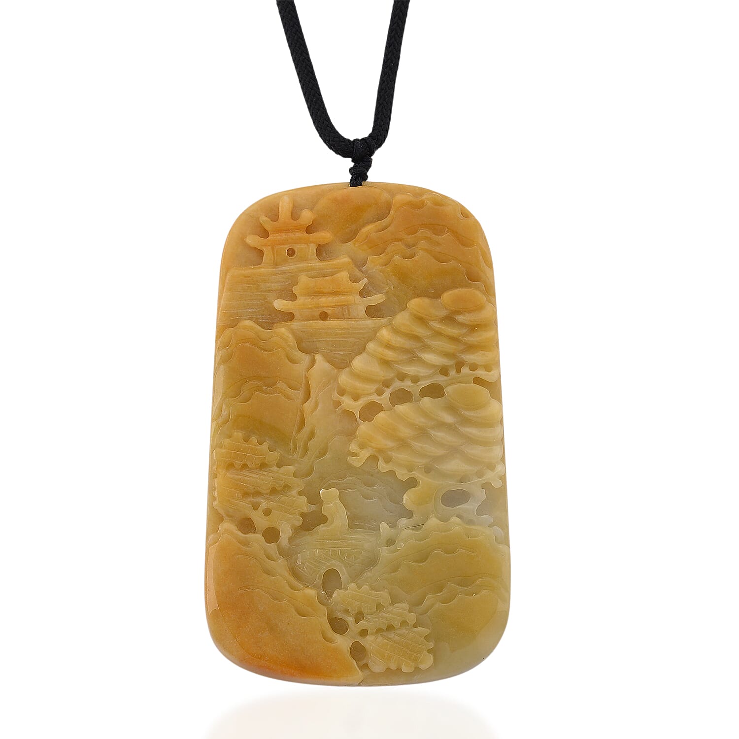 Type A Natural Bi Colour Honey Jade Hand Carved Necklace with Cotton Thread (Size 30 Adjustable) 270.00 Ct.