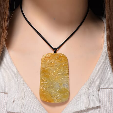 Type A Natural Bi Colour Honey Jade Hand Carved Necklace with Cotton Thread (Size 30 Adjustable) 270.00 Ct.