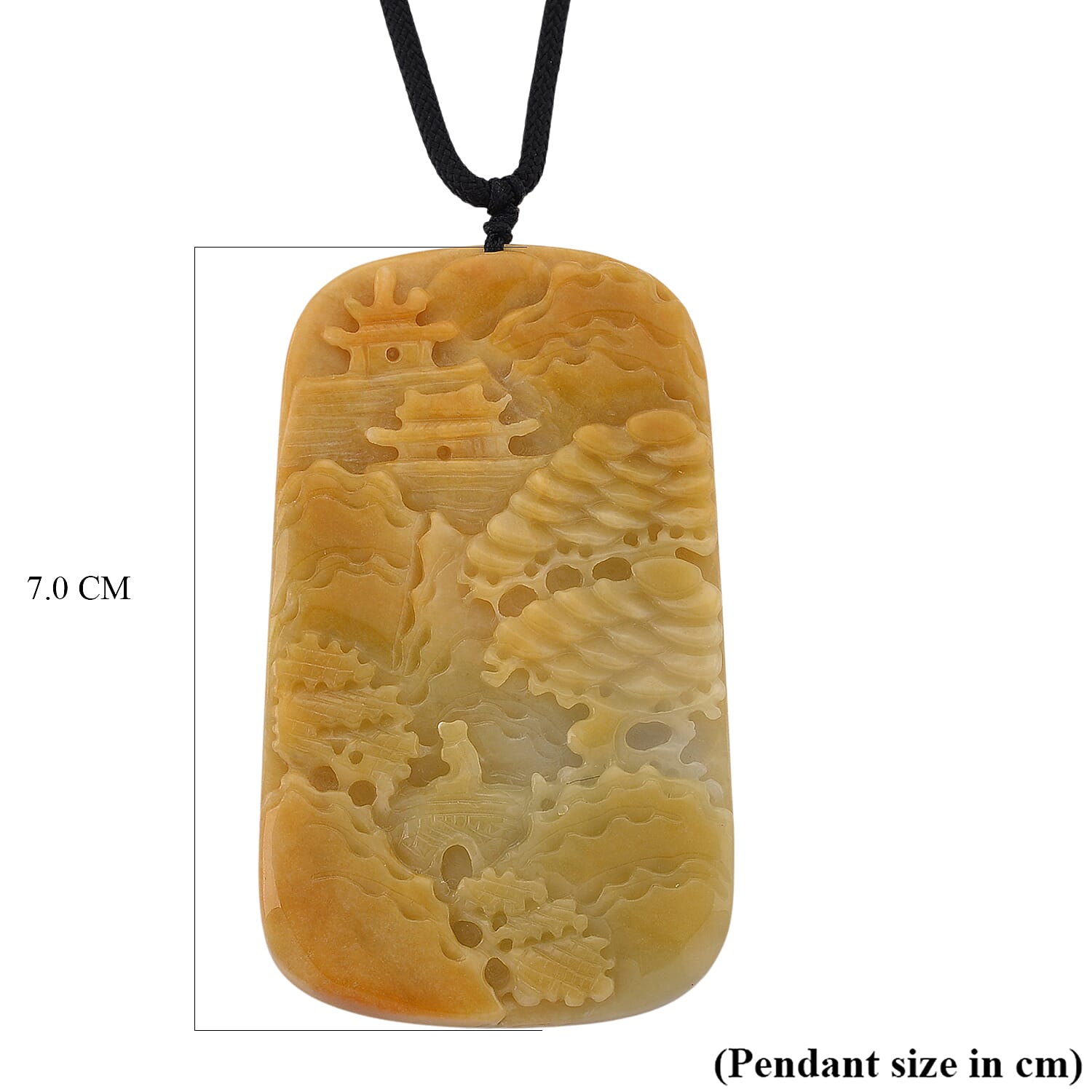 Type A Natural Bi Colour Honey Jade Hand Carved Necklace with Cotton Thread (Size 30 Adjustable) 270.00 Ct.