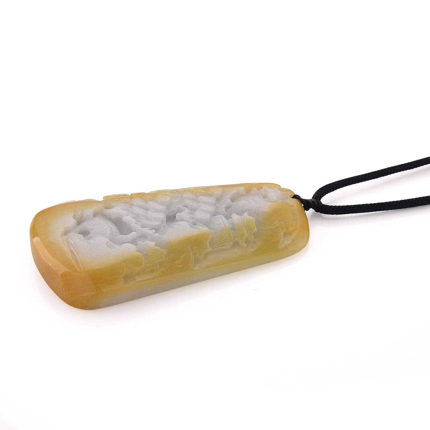 Type A Natural Bi Colour Honey Jade Hand Carved Necklace with Cotton Thread (Size 30 Adjustable) 380.00 Ct.
