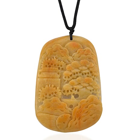 Type A Natural Bi Colour Honey Jade Hand Carved Necklace with Cotton Thread (Size 30 Adjustable) 480.00 Ct.