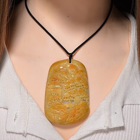 Type A Natural Bi Colour Honey Jade Hand Carved Necklace with Cotton Thread (Size 30 Adjustable) 480.00 Ct.