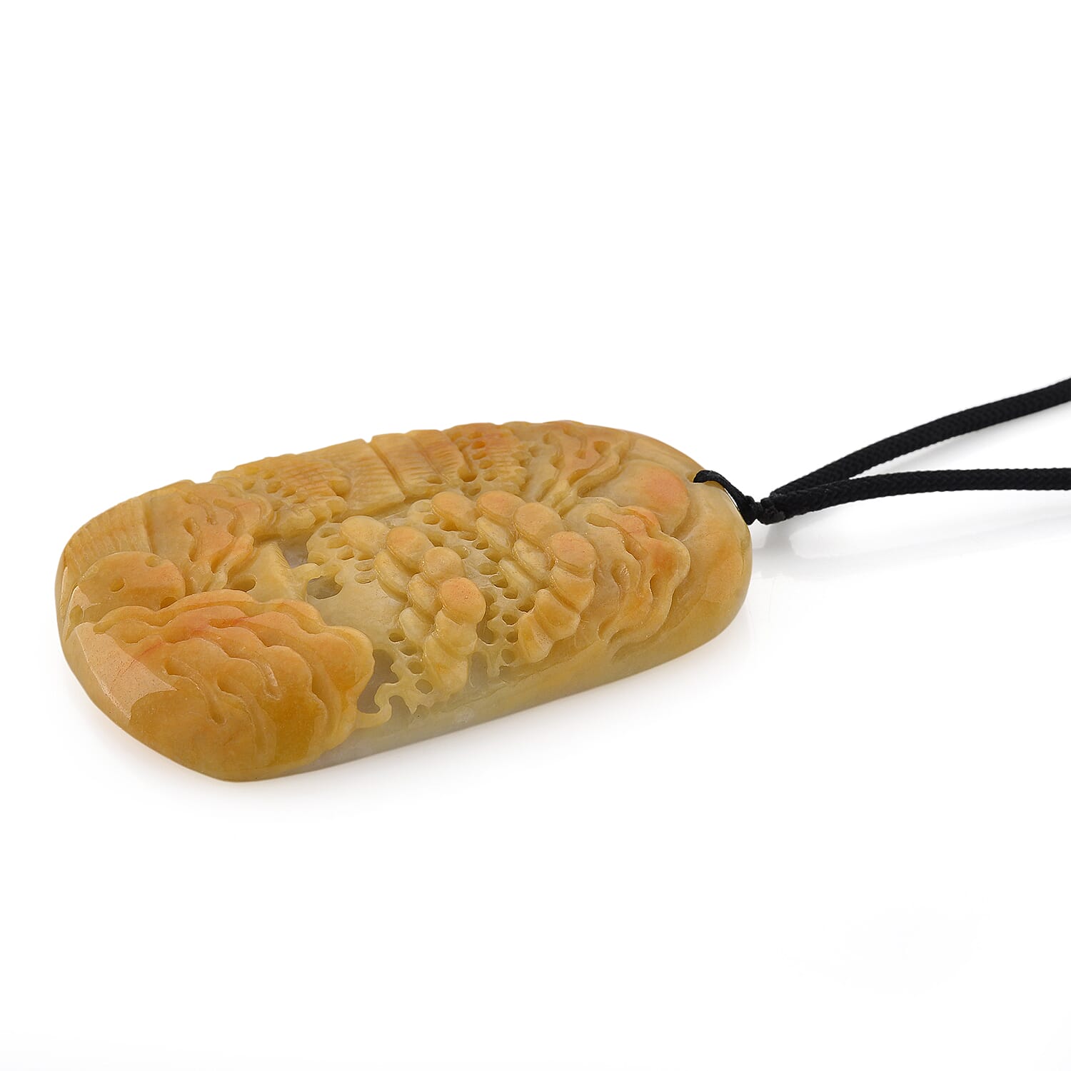 Type A Natural Bi Colour Honey Jade Hand Carved Necklace with Cotton Thread (Size 30 Adjustable) 480.00 Ct.