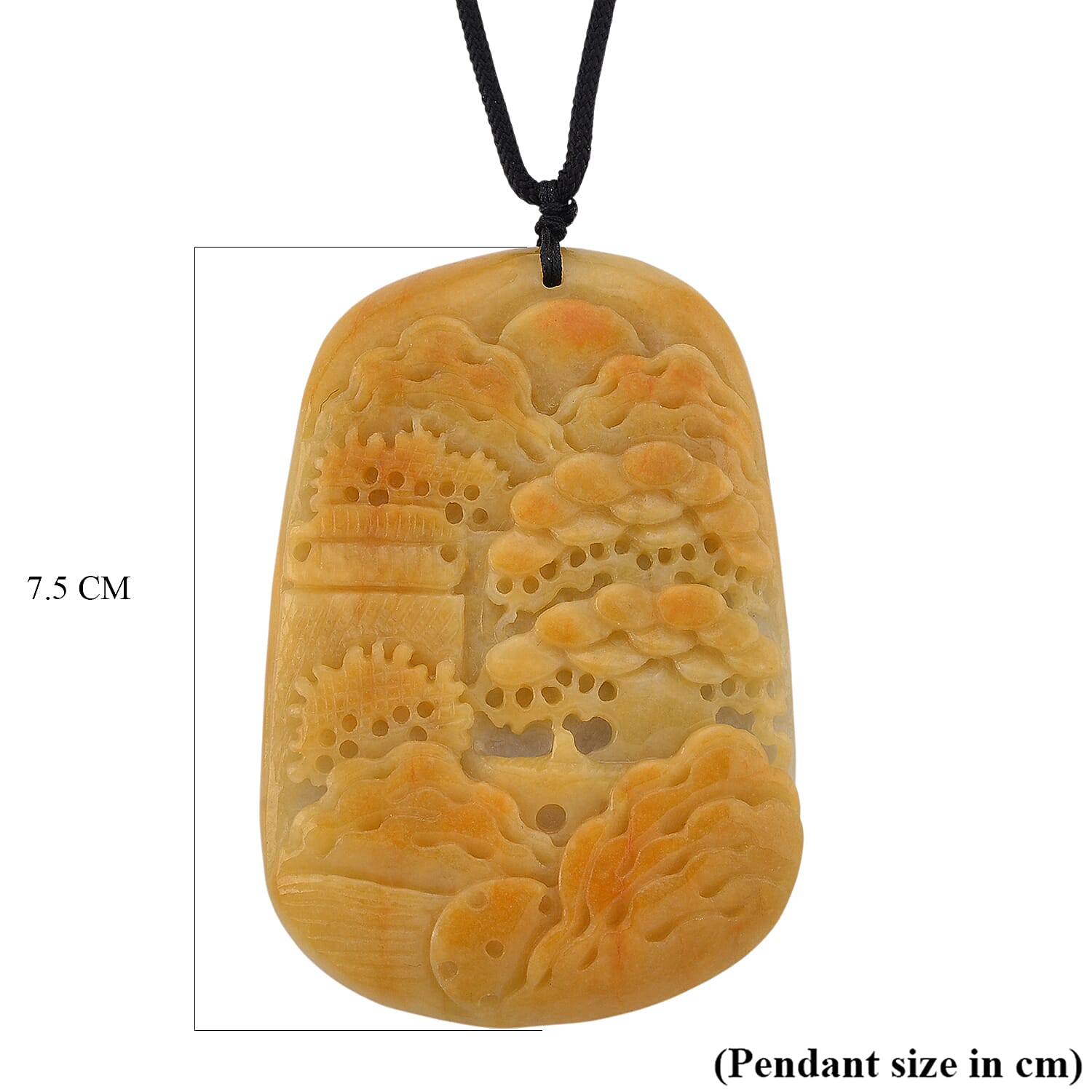 Type A Natural Bi Colour Honey Jade Hand Carved Necklace with Cotton Thread (Size 30 Adjustable) 480.00 Ct.
