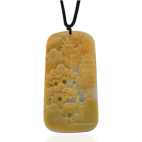 Type A Natural Bi Colour Honey Jade Hand Carved Necklace with Cotton Thread (Size 30 Adjustable) 370.00 Ct.