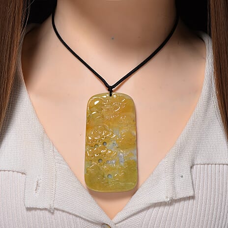 Type A Natural Bi Colour Honey Jade Hand Carved Necklace with Cotton Thread (Size 30 Adjustable) 370.00 Ct.