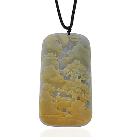 Type A Natural Bi Colour Honey Jade Hand Carved Necklace with Cotton Thread (Size 30 Adjustable) 515.00 Ct.