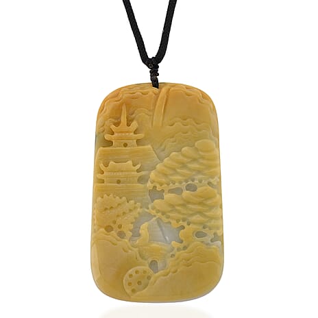 Type A Natural Bi Colour Honey Jade Hand Carved Necklace with Cotton Thread (Size 30 Adjustable) 240.00 Ct.
