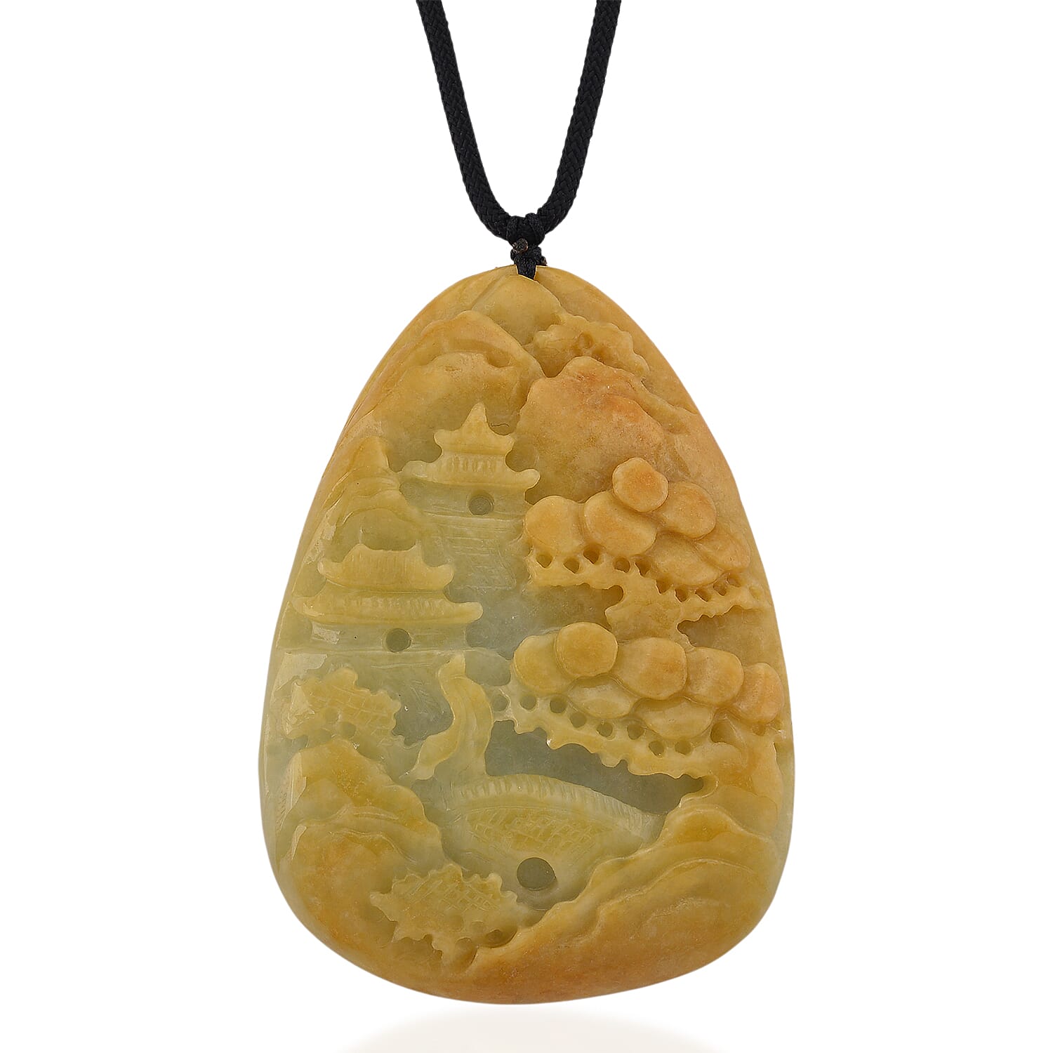 Type A Natural Bi Colour Honey Jade Hand Carved Necklace with Cotton Thread (Size 30 Adjustable) 452.00 Ct.