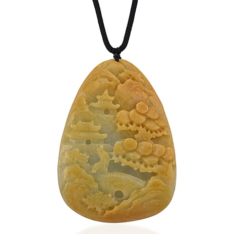 Type A Natural Bi Colour Honey Jade Hand Carved Necklace with Cotton Thread (Size 30 Adjustable) 452.00 Ct.
