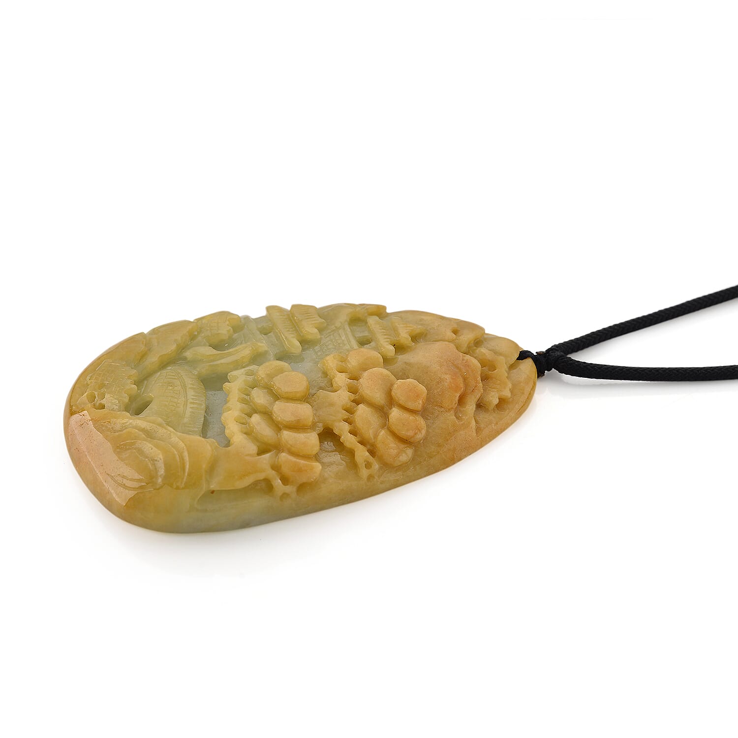 Type A Natural Bi Colour Honey Jade Hand Carved Necklace with Cotton Thread (Size 30 Adjustable) 452.00 Ct.
