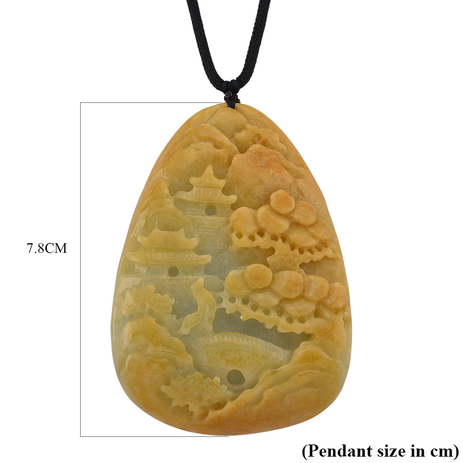 Type A Natural Bi Colour Honey Jade Hand Carved Necklace with Cotton Thread (Size 30 Adjustable) 452.00 Ct.