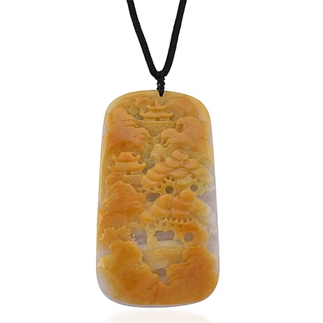Type A Natural Bi Colour Honey Jade Hand Carved Necklace with Cotton Thread (Size 30 Adjustable) 515.00 Ct.
