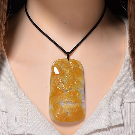 Type A Natural Bi Colour Honey Jade Hand Carved Necklace with Cotton Thread (Size 30 Adjustable) 515.00 Ct.