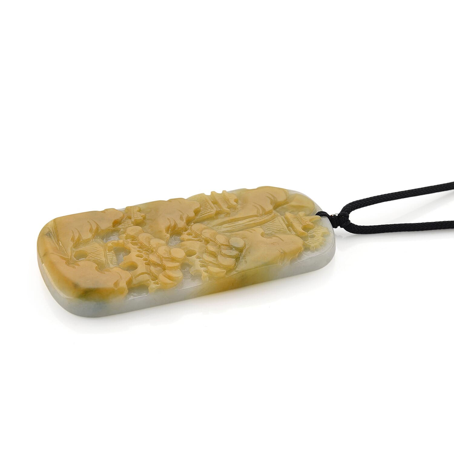 Type A Natural Bi Colour Honey Jade Hand Carved Necklace with Cotton Thread (Size 28 Adjustable) 285.00 Ct.