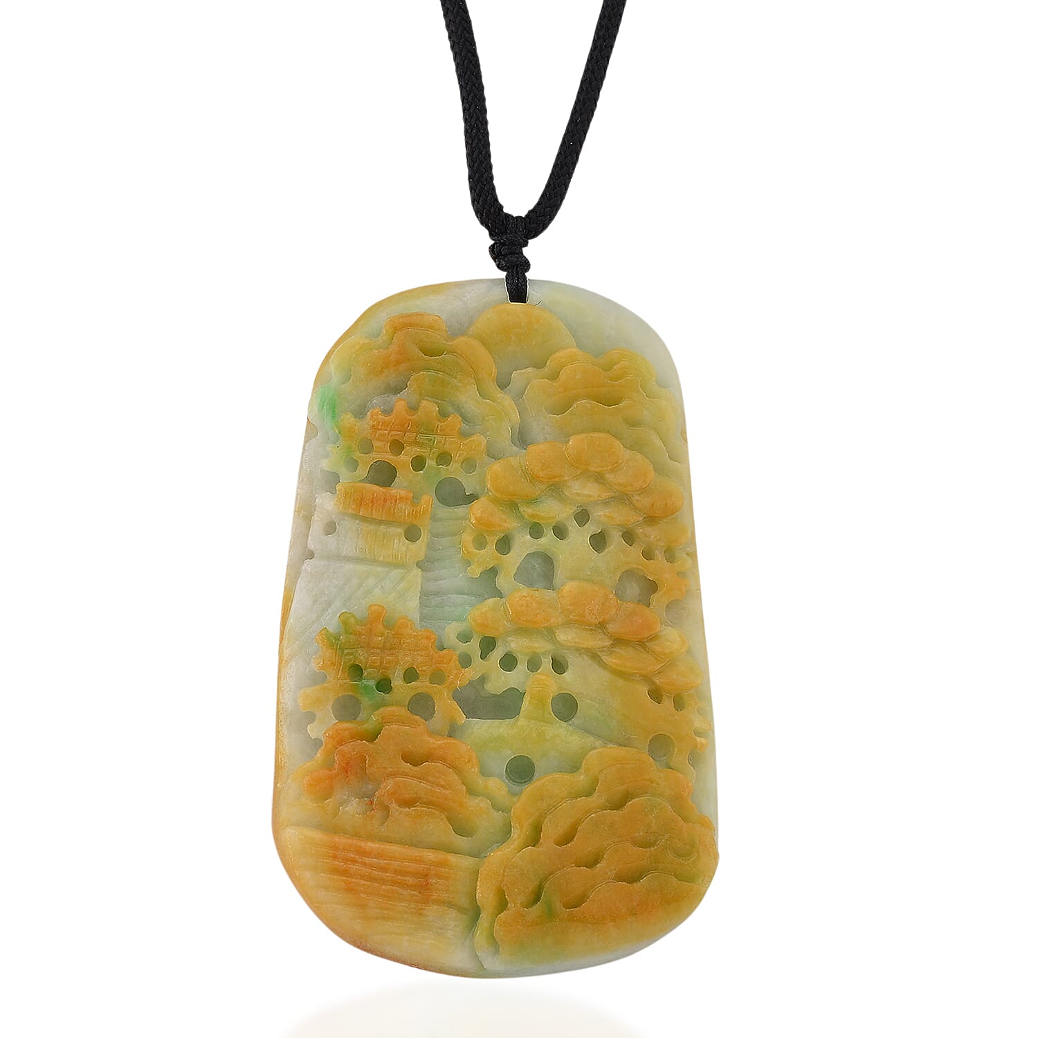 Type A Natural Bi Colour Honey Jade Hand Carved Necklace with Cotton Thread (Size 30 Adjustable) 275.00 Ct.