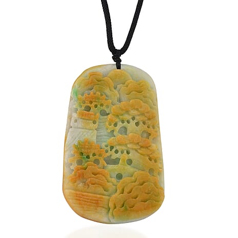 Type A Natural Bi Colour Honey Jade Hand Carved Necklace with Cotton Thread (Size 30 Adjustable) 275.00 Ct.
