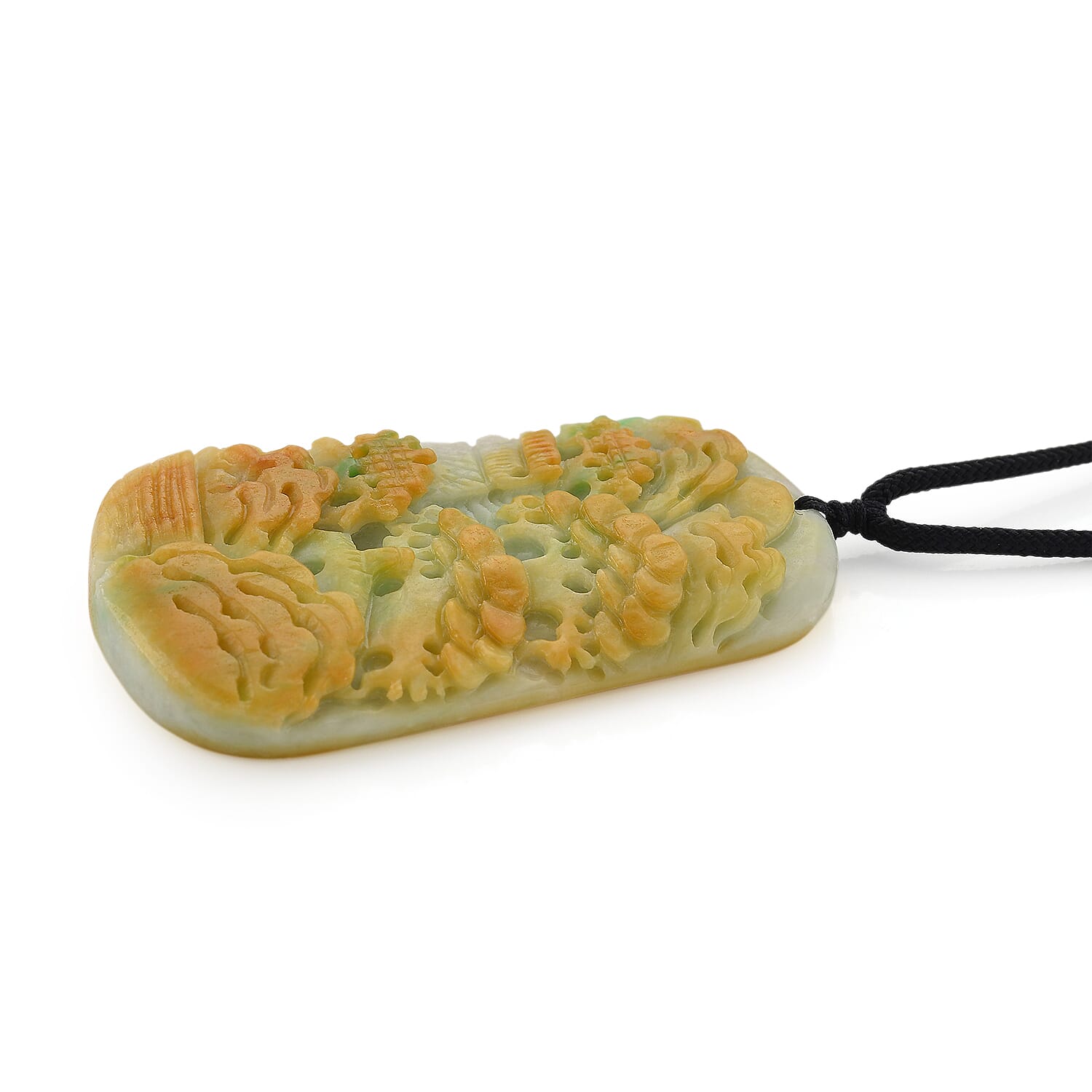 Type A Natural Bi Colour Honey Jade Hand Carved Necklace with Cotton Thread (Size 30 Adjustable) 275.00 Ct.