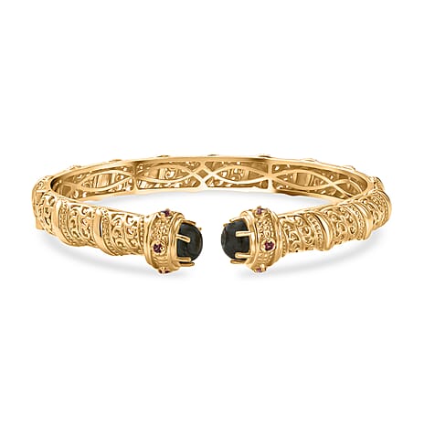 EverTrue Labradorite, Orissa Rose Garnet Full Bangle Pure Yellow Brass  5.248  Ct.
