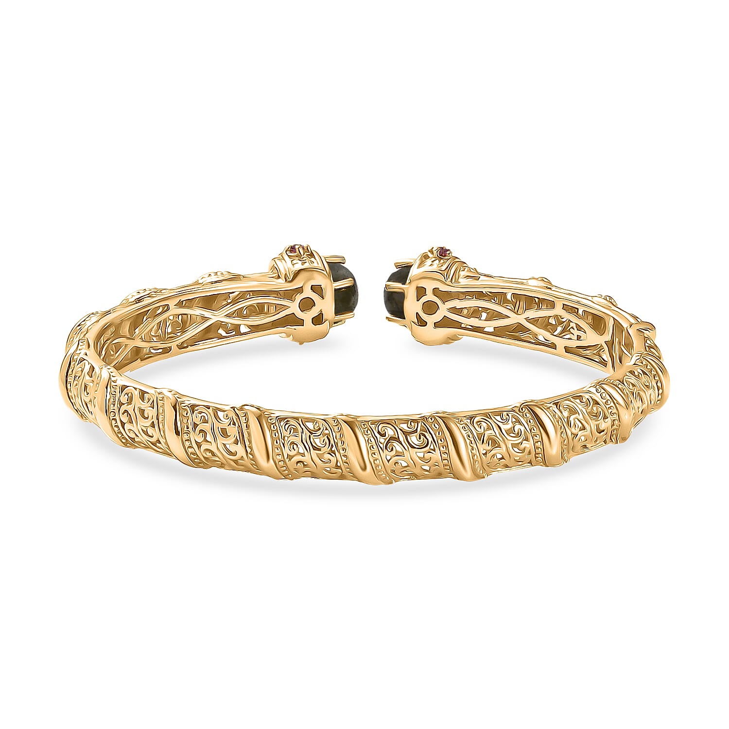 EverTrue Labradorite, Orissa Rose Garnet Full Bangle Pure Yellow Brass  5.248  Ct.