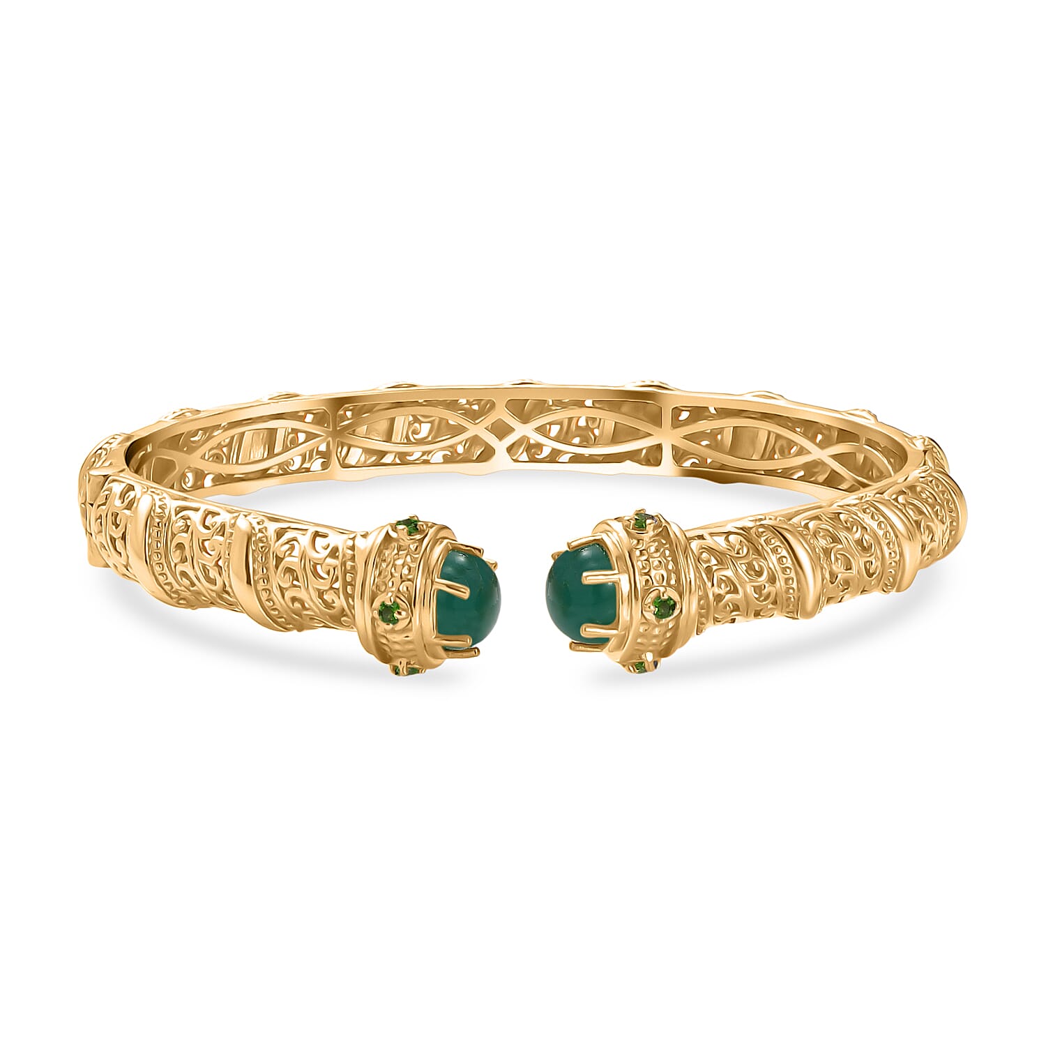 EverTrue Green Onyx & Natural Chrome Diopside Full Bangle in Yellow Gold Plated 4.66 Ct.