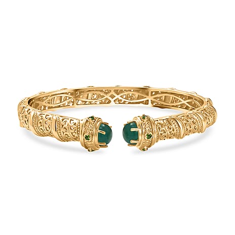 EverTrue Green Onyx & Natural Chrome Diopside Full Bangle in Yellow Gold Plated 4.66 Ct.