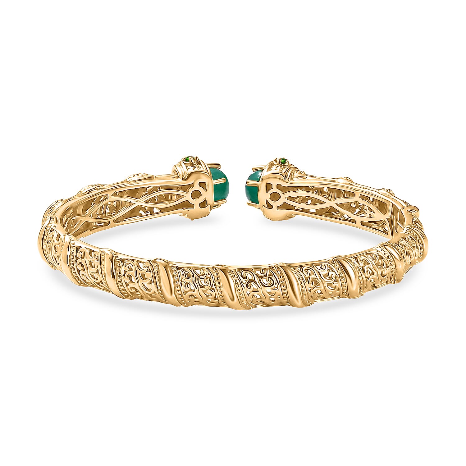 EverTrue Green Onyx & Natural Chrome Diopside Full Bangle in Yellow Gold Plated 4.66 Ct.