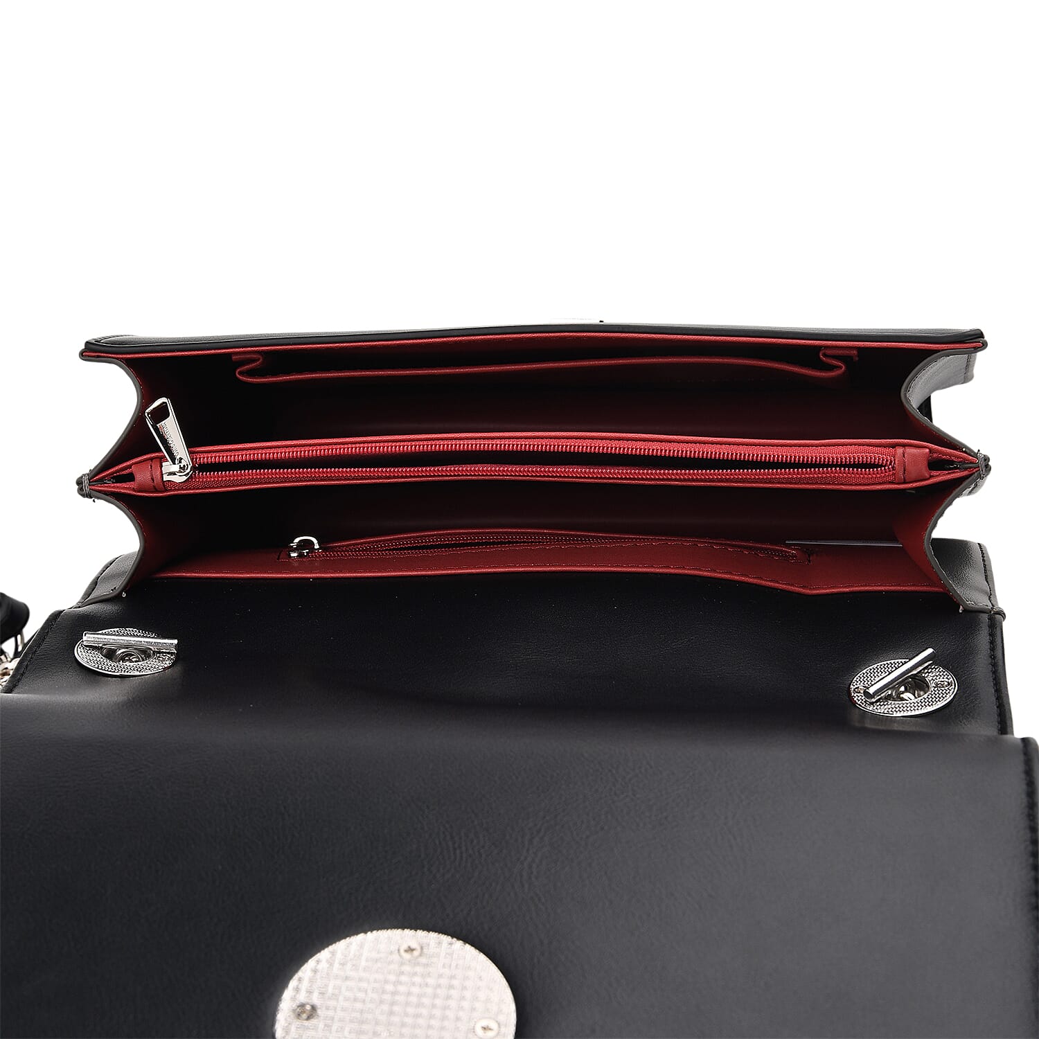 Set of 2 Structured Panel Bag with Silver Chain Strap & Matching Card Slot Purse - Black