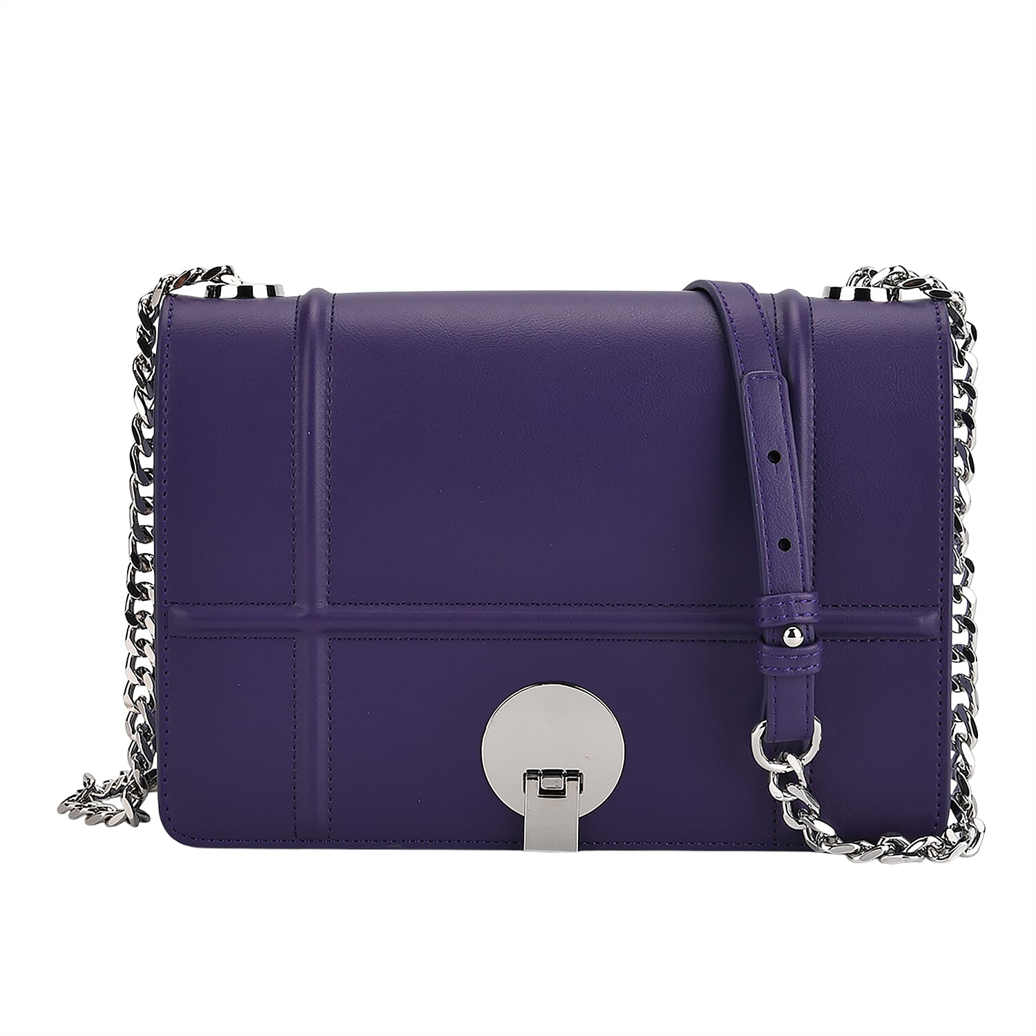 Set of 2 Structured Panel Bag with Silver Chain Strap & Matching Card Slot Purse - Purple & Lilac