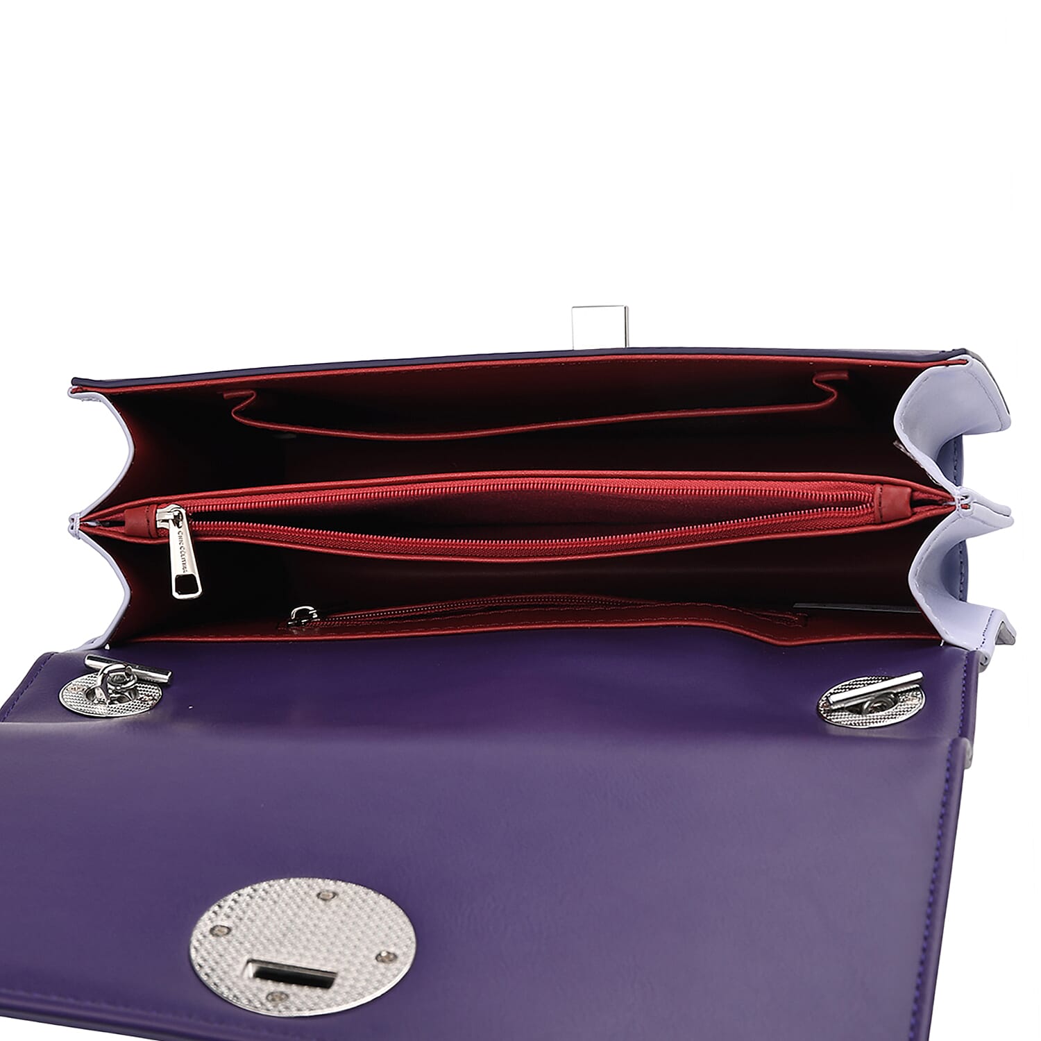 Set of 2 Structured Panel Bag with Silver Chain Strap & Matching Card Slot Purse - Purple & Lilac