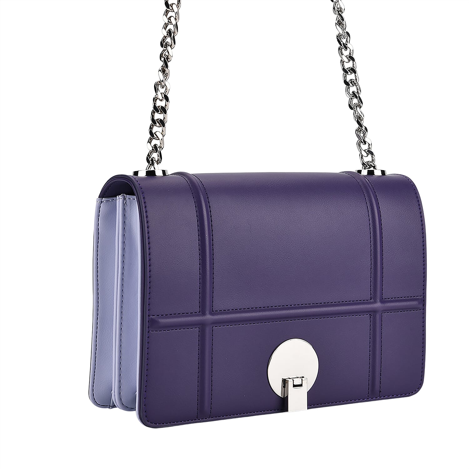 Set of 2 Structured Panel Bag with Silver Chain Strap & Matching Card Slot Purse - Purple & Lilac