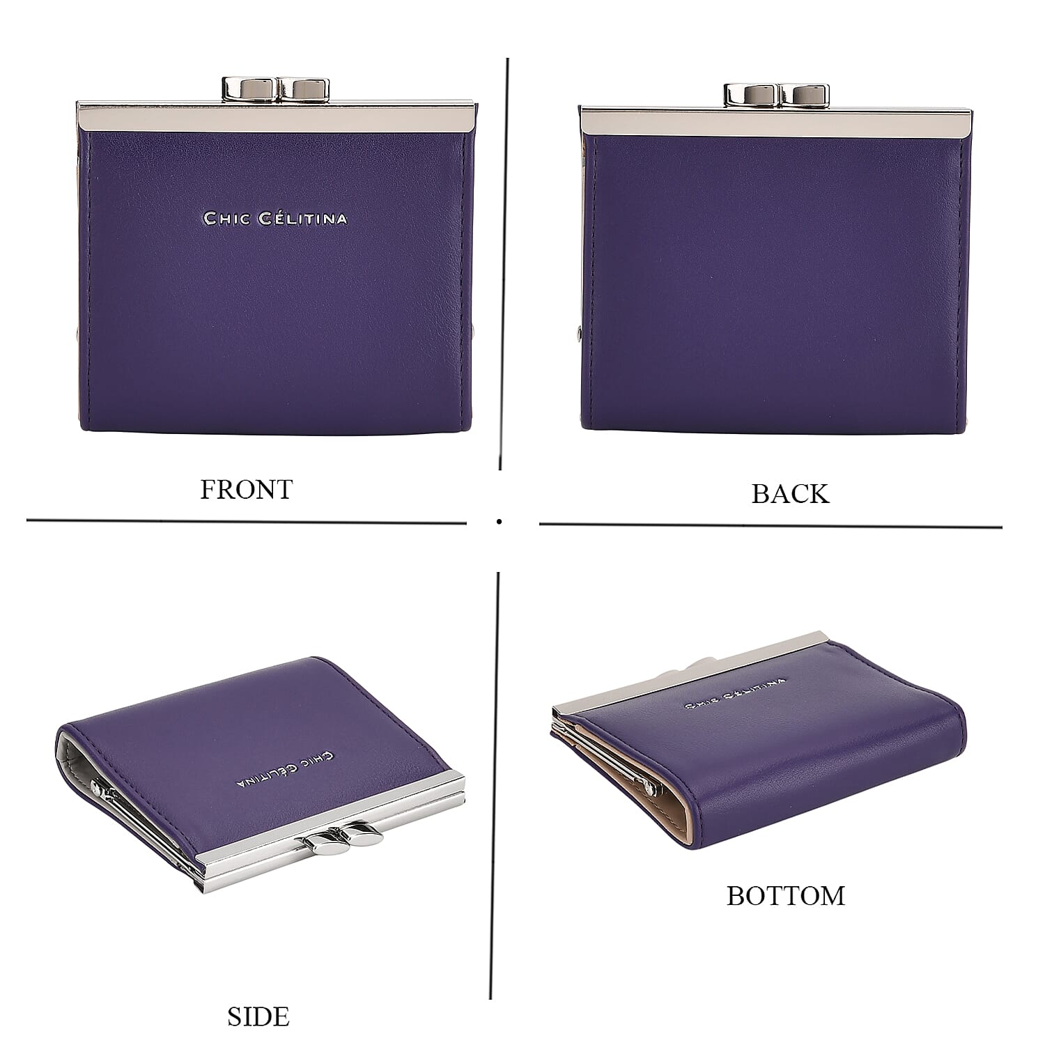 Set of 2 Structured Panel Bag with Silver Chain Strap & Matching Card Slot Purse - Purple & Lilac