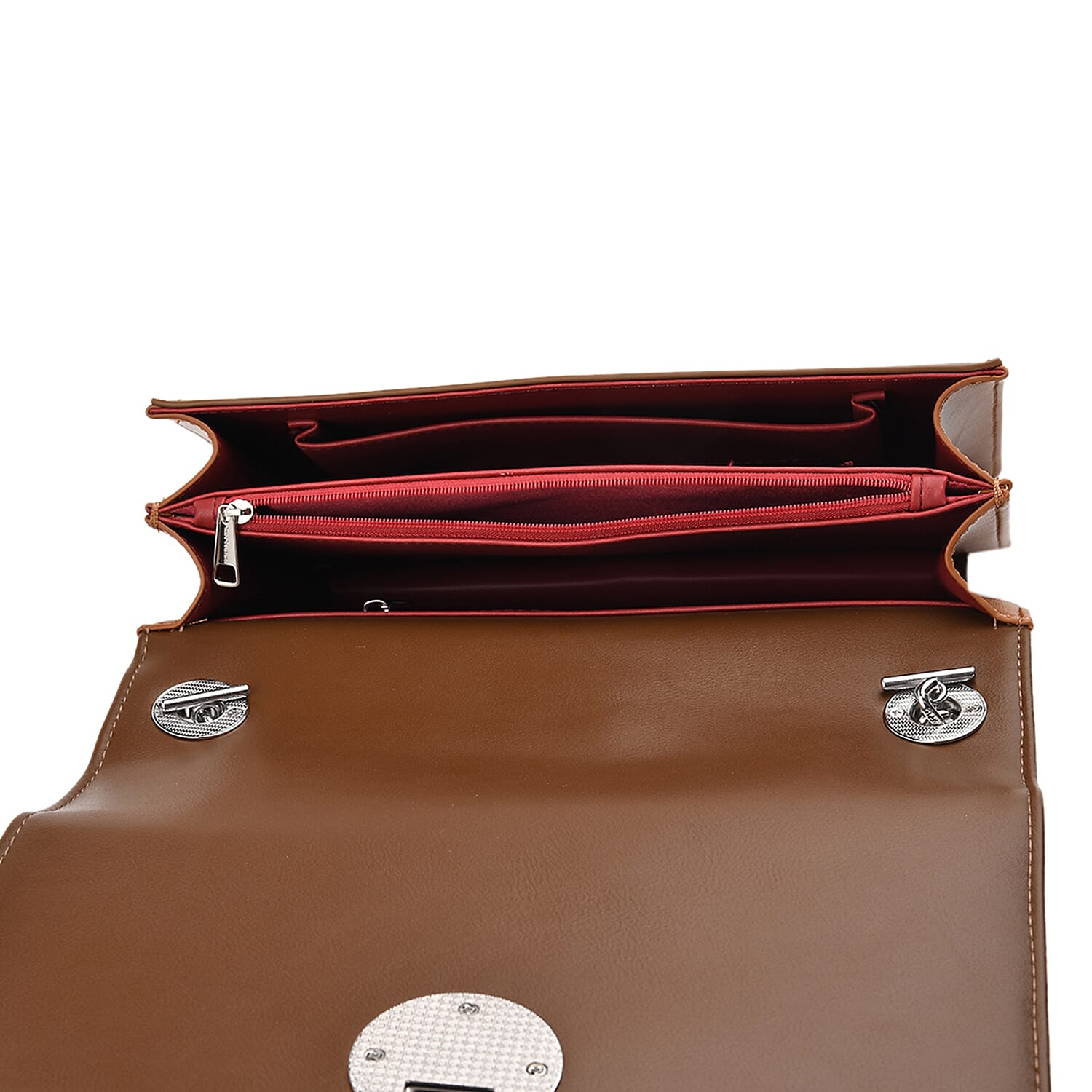 Set of 2 Structured Panel Bag with Silver Chain Strap & Matching Card Slot Purse - Brown