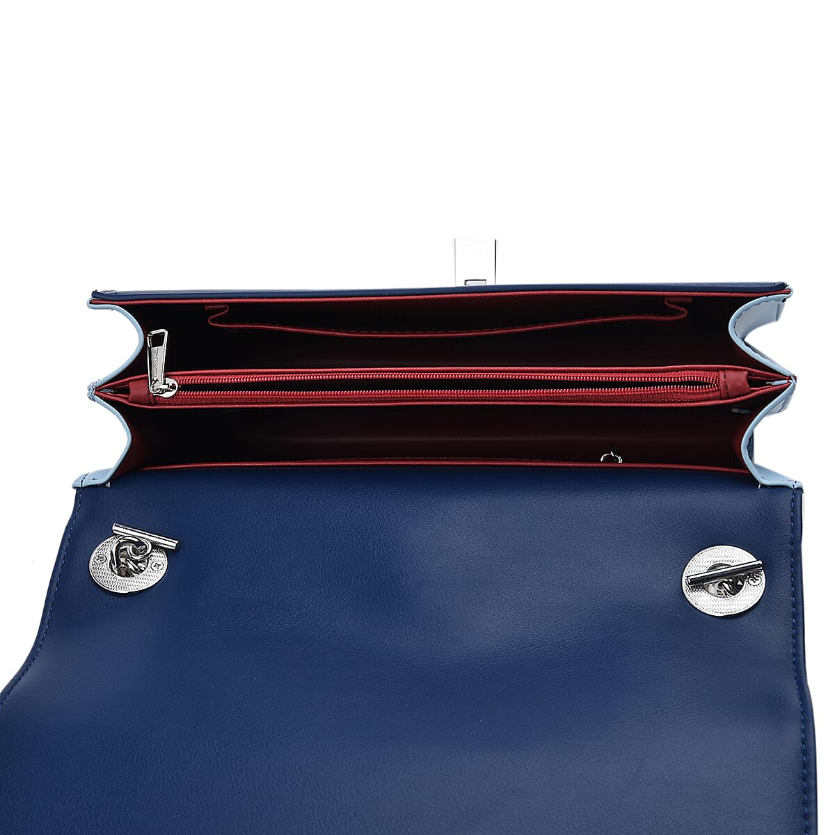 Set of 2 Structured Panel Bag with Silver Chain Strap & Matching Card Slot Purse - Blue