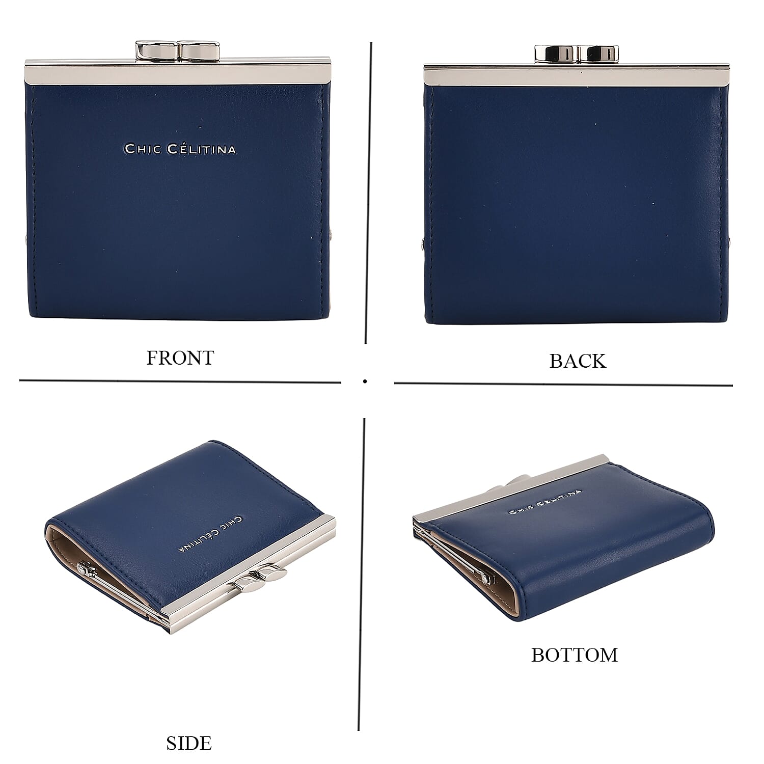 Set of 2 Structured Panel Bag with Silver Chain Strap & Matching Card Slot Purse - Blue