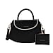 Set of 2 Pearl-Trim Crossbody Satchel Bag with Matching Card Slot Wallet - Black
