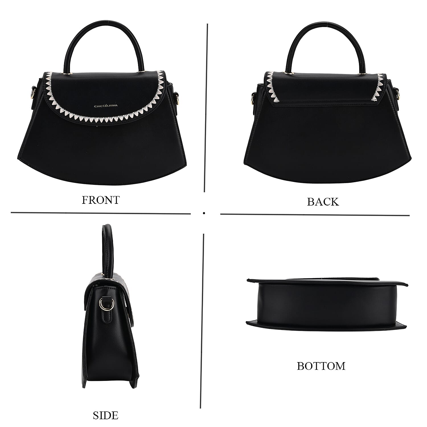 Set of 2 Pearl-Trim Crossbody Satchel Bag with Matching Card Slot Wallet - Black