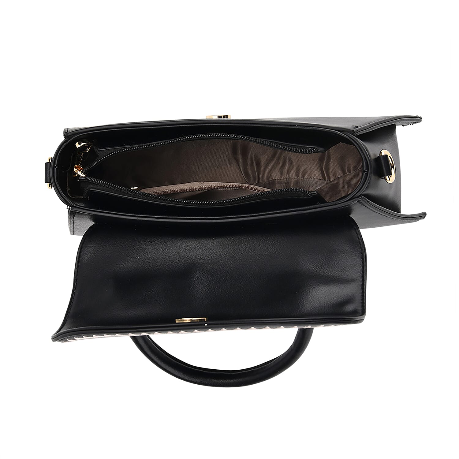 Set of 2 Pearl-Trim Crossbody Satchel Bag with Matching Card Slot Wallet - Black