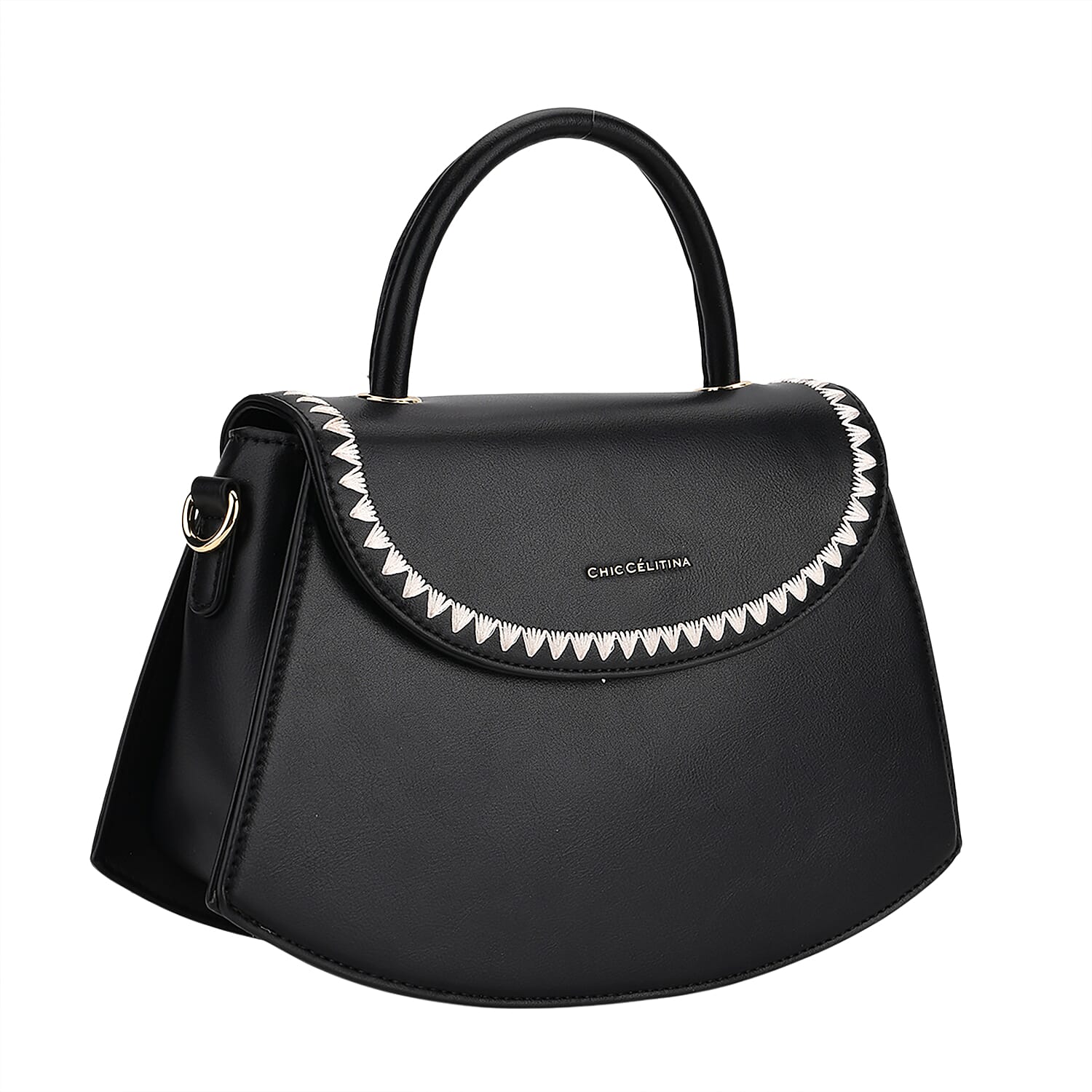 Set of 2 Pearl-Trim Crossbody Satchel Bag with Matching Card Slot Wallet - Black