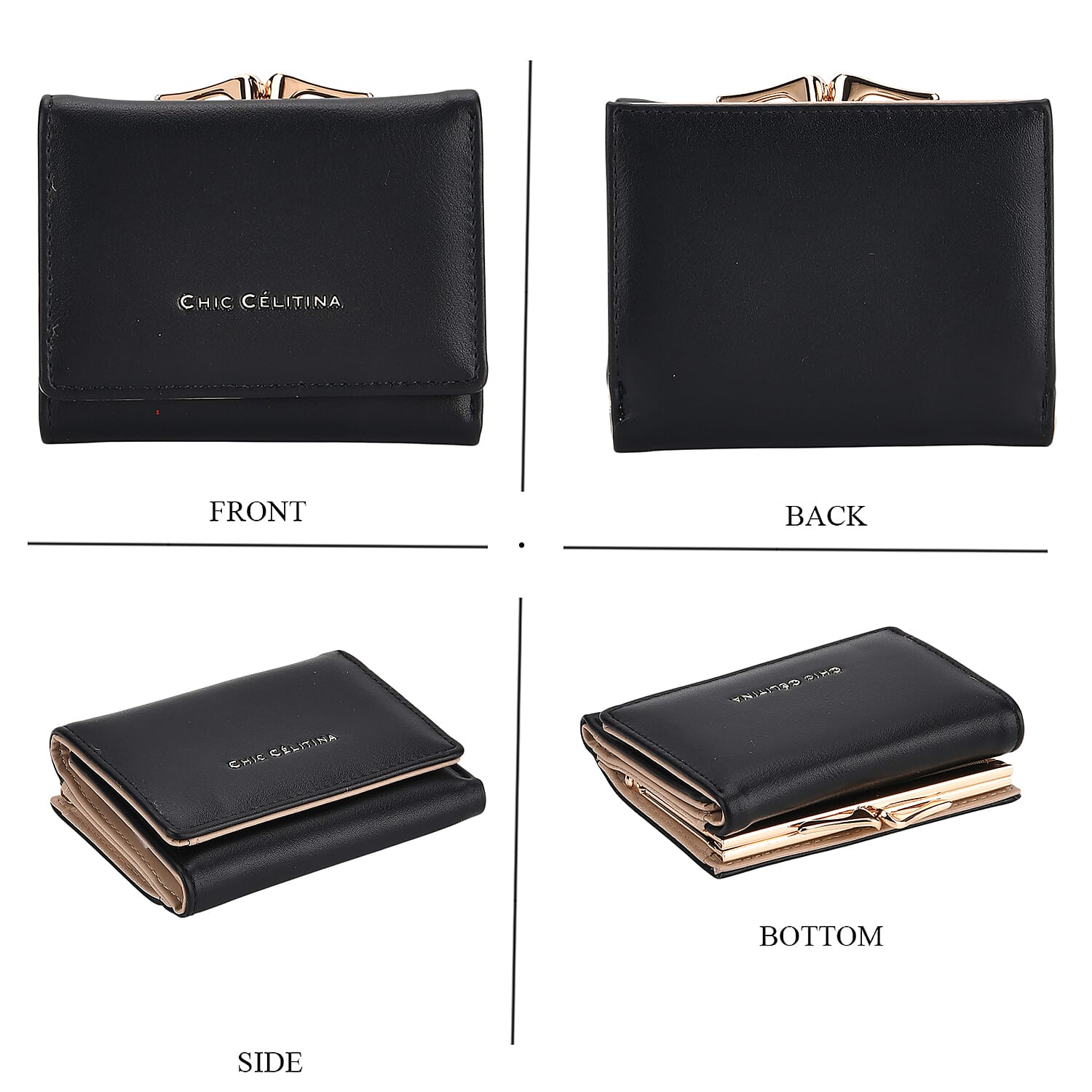 Set of 2 Pearl-Trim Crossbody Satchel Bag with Matching Card Slot Wallet - Black