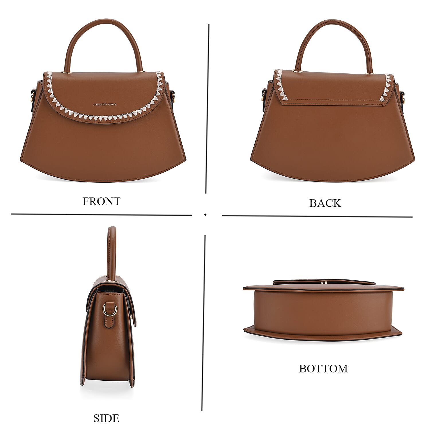 Set of 2 Pearl-Trim Crossbody Satchel Bag with Matching Card Slot Wallet - Brown