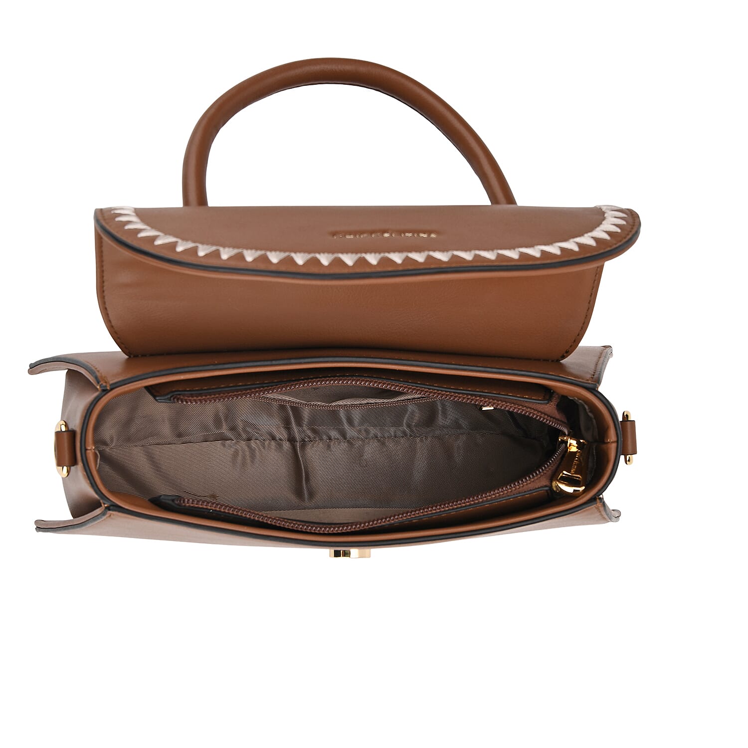 Set of 2 Pearl-Trim Crossbody Satchel Bag with Matching Card Slot Wallet - Brown