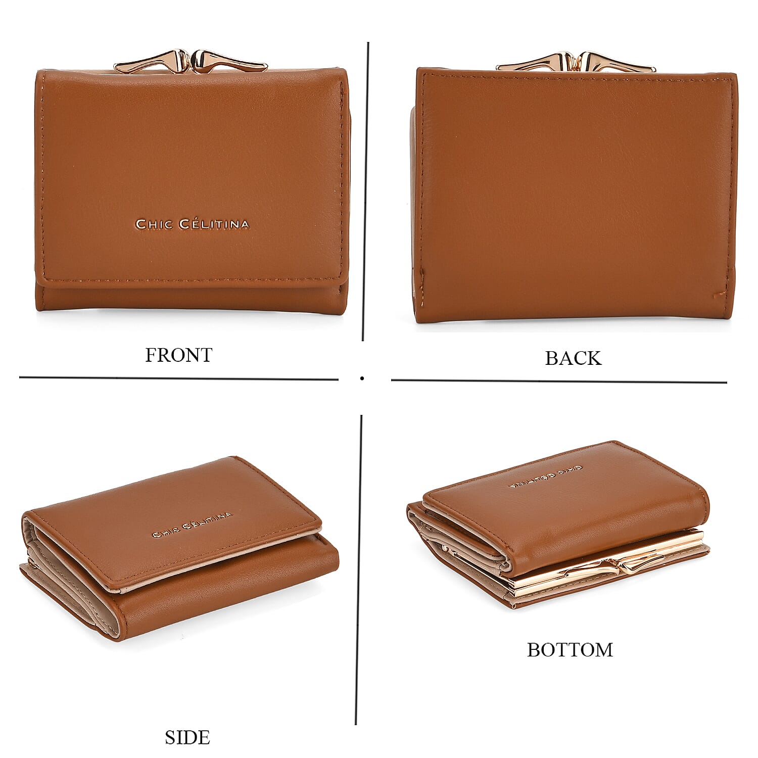 Set of 2 Pearl-Trim Crossbody Satchel Bag with Matching Card Slot Wallet - Brown