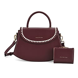 Set of 2 Pearl-Trim Crossbody Satchel Bag with Matching Card Slot Wallet - Black