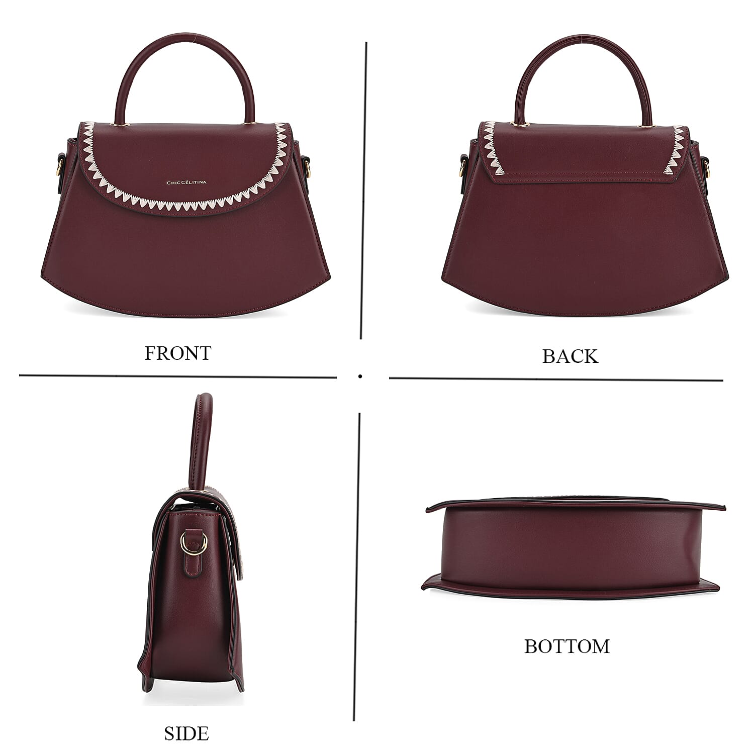 Set of 2 Pearl-Trim Crossbody Satchel Bag with Matching Card Slot Wallet - Dark Wine