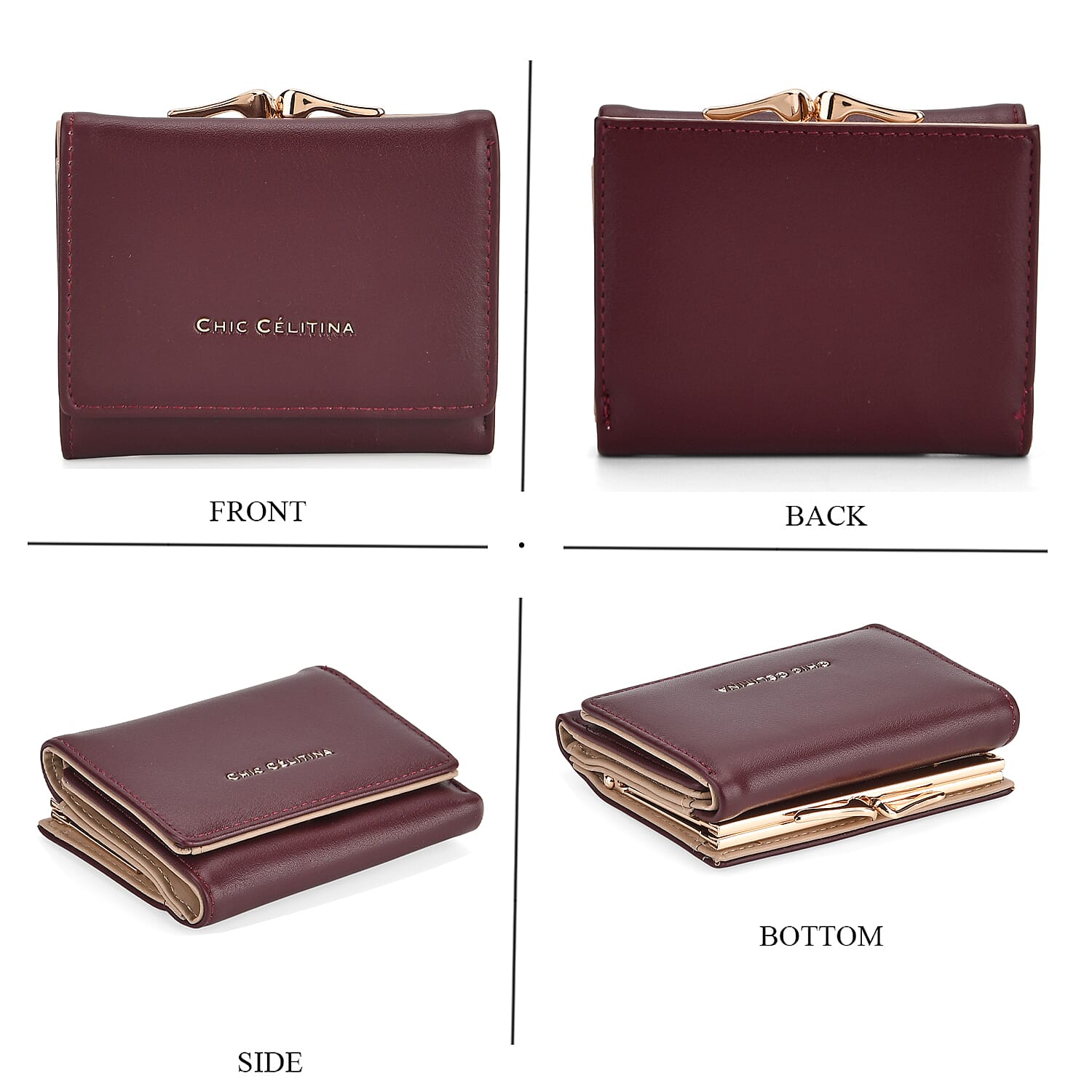 Set of 2 Pearl-Trim Crossbody Satchel Bag with Matching Card Slot Wallet - Dark Wine