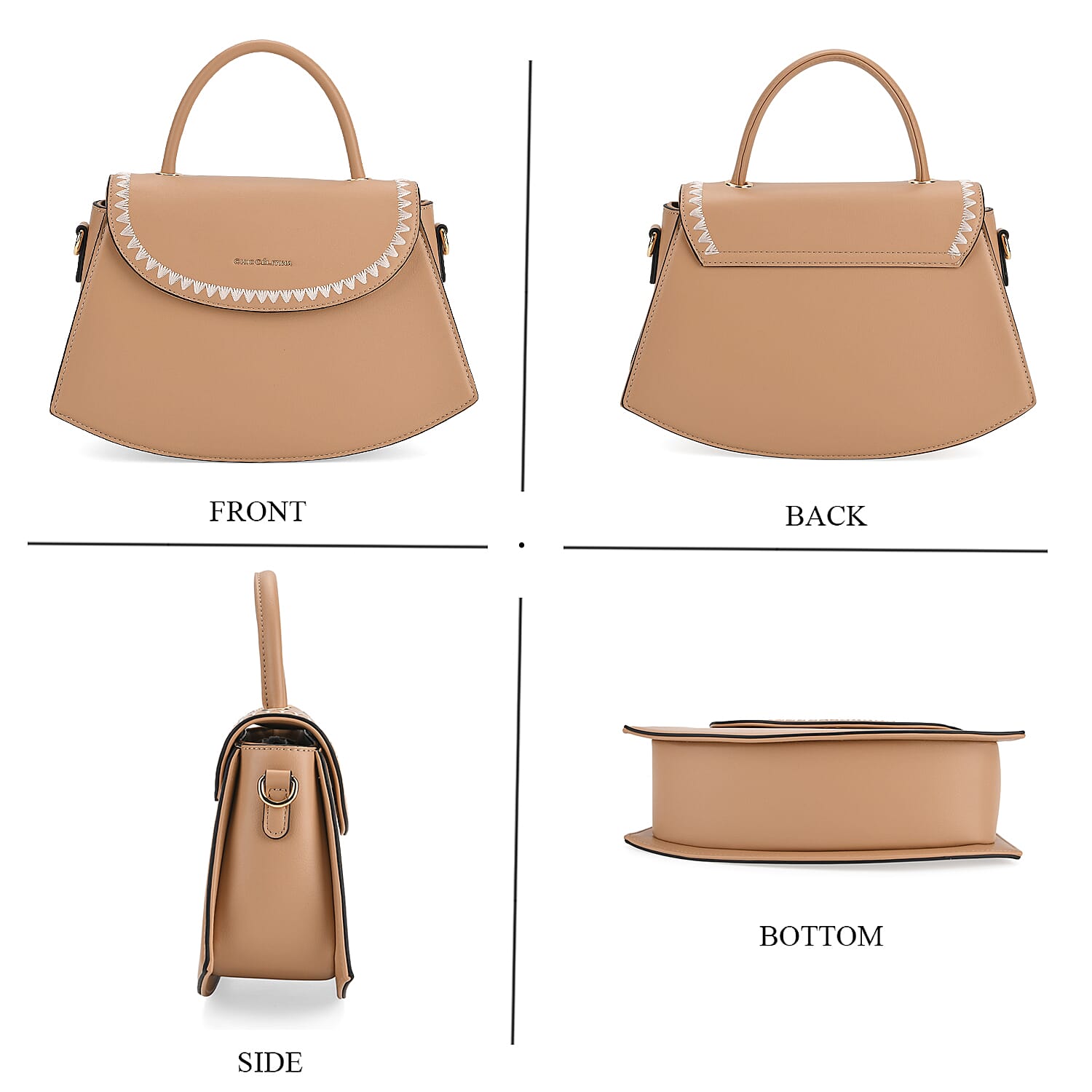 Set of 2 Pearl-Trim Crossbody Satchel Bag with Matching Card Slot Wallet - Beige